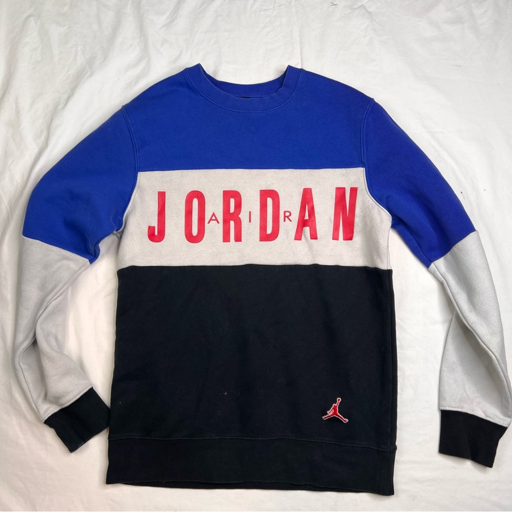 Nike Air Jordan Sweater Black Blue Kids L Big Spelling Logo Crewneck L030524